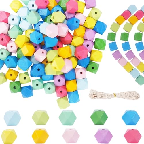 Minnhua 110PCS Holzperlen Bunt 16mm Bunte Perlen zum Auffädeln Bunte Holzkugeln mit Loch Bastelperlen zum Auffädeln Bunte Holzperlen Set Gemischte Holz Perlen Perlenset für Armbänder DIY Schmuck von Minnhua