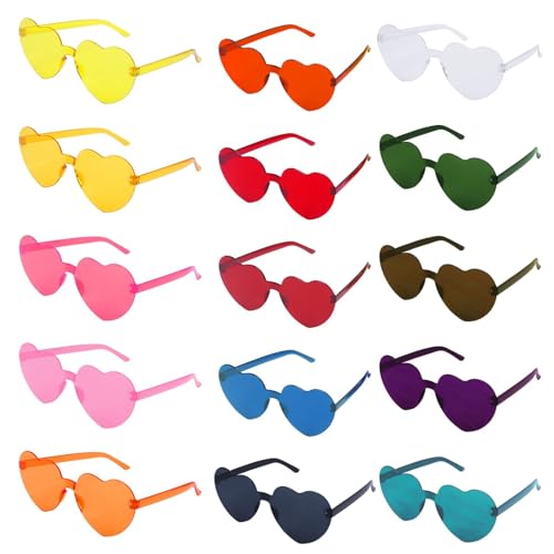 Minnhua 15 Paar Herz Sonnenbrille Herz Brille Party Sonnenbrille Herzform Herzbrille Bunt Partybrillen Set Lustige Brillen Party Brillenfür Geburtstagsfeier Erwachsene Jungen Mädchen von Minnhua