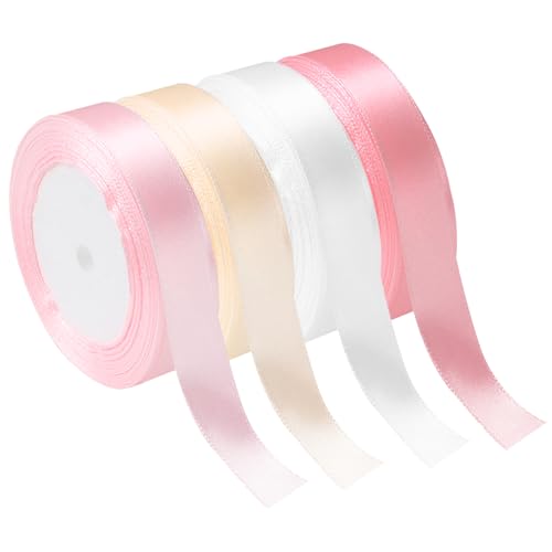 Minnhua 15 mm 4-farbiges Band zum Basteln von Geschenken, 22 m doppelseitiges Polyester-Satinband, Geschenkverpackungsband von Minnhua