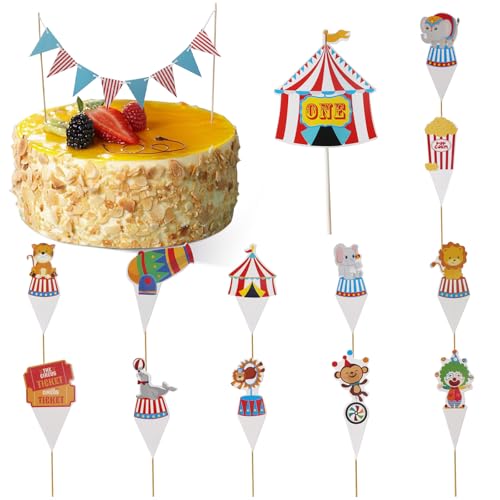 Minnhua 25 Stück Muffin Deko, 13 Stile Zirkus Party Deko, Kreativ Zirkus Geburtstag Deko, Cake Topper für Kinder Baby Party Geburtstag Kuchen Dekoration von Minnhua