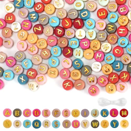 Minnhua 3500PCS Buchstabenperlen A-Z Buchstaben Perlen 7mm Perlen mit Buchstaben Bunte Perlen für Armbänder Perlen Buchstaben Acrylperlen Alphabet Beads mit 3m Schnur für Schmuckherstellung DIY Gold von Minnhua