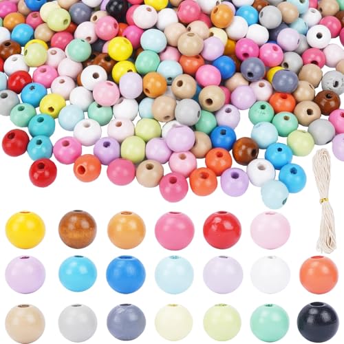 Minnhua 600PCS Holzperlen Bunt Bunte Holzperlen 10mm Rund Holz Perlen zum Auffädeln Bunte Holzkugeln mit Loch Bastelperlen zum Auffädeln Gemischte Perlenset für Armbänder DIY Schmuck von Minnhua