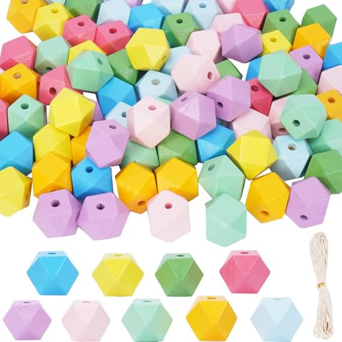 Minnhua 90PCS Holzperlen Bunt 20mm Bunte Holzperlen Groß Perlen zum Auffädeln Bunte Holzkugeln mit Loch Bastelperlen zum Auffädeln Gemischte Holz Perlenset für Armbänder DIY Schmuck von Minnhua