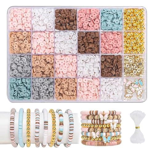 Minnhua 3205 Stück Perlen für Armbänder Clay Perlen Set Clay Beads Set 6mm Flache Perlen zum Auffädeln Buchstaben Perlen Basteln Perlenset für Armbänder Selber Machen Halskette Fußkettchen DIY von Minnhua