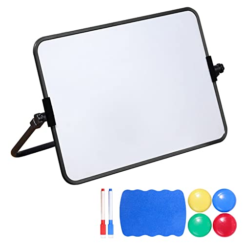 Kleines magnetisches Schreibtisch-Whiteboard mit Ständer, 2 Marker, 4 Magnete, 1 Radiergummi, doppelseitig von MinnowXY