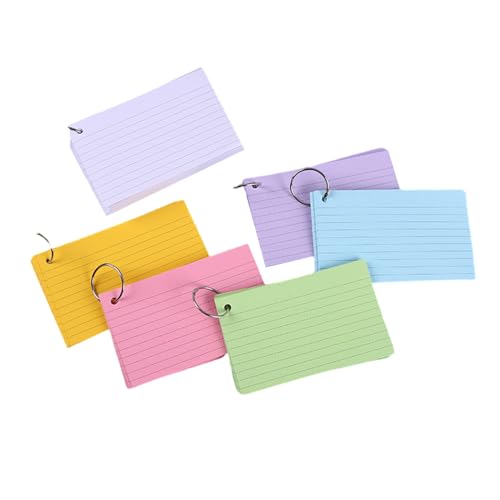 MinnowXY 500 Blatt linierte Karteikarten, bunte Lernkarte, 7,6 x 12,7 cm, gelochte Notizkarten mit Ringen für Studentenpapier von MinnowXY