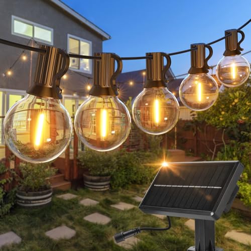 Miootly Solar Lichterkette Aussen, 31M Lichterkette Außen Solar mit 50+2 Glühbirne, Aufladen Solar oder USB, 4 Modi, ip45 Wasserdicht für Garten, Balkon, Party, Hochzeit von Miootly