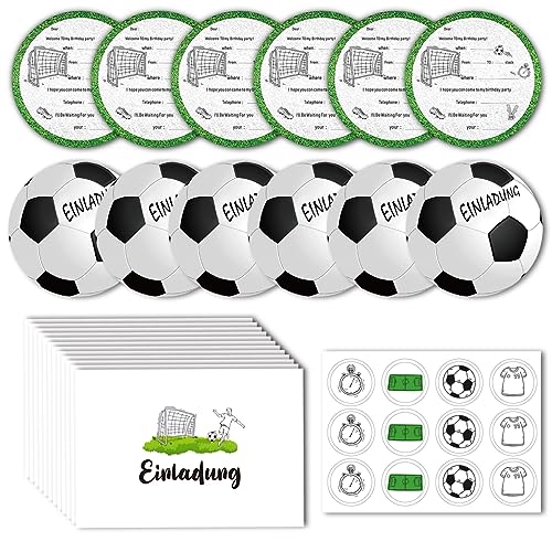 Miotlsy Fussball Einladungskarten,12Pcs Kindergeburtstag Rund Fußball Einladung zum Kinder Geburtstag für Jungen und Mädchen Einladungskarten Kindergeburtstag mit Umschlägen von Miotlsy