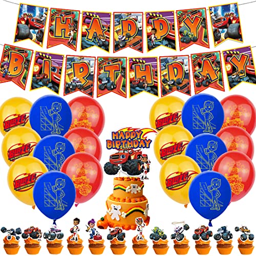 Miotlsy 46Pcs Monster Truck PartyzubehöR Set, Cars Geburtstagsfeier Dekorationen Tortenaufleger und Cupcake Aufleger für Kinder Jungen Racing Geburtstagsfeier Zubehör von Miotlsy