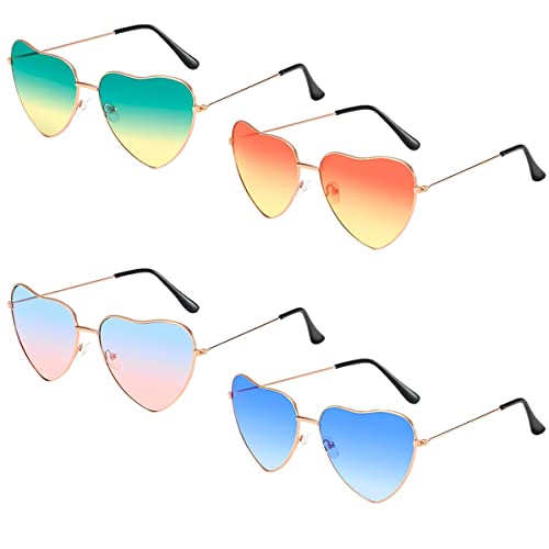 Miotlsy Retro Herz Sonnenbrille Hippie, Retro Kostüm Brille für Kinder Herren Damen Retro Party Hippie Chic Kleid Accessoires Maskerade 4 Paare Herz Sonnenbrille von Miotlsy