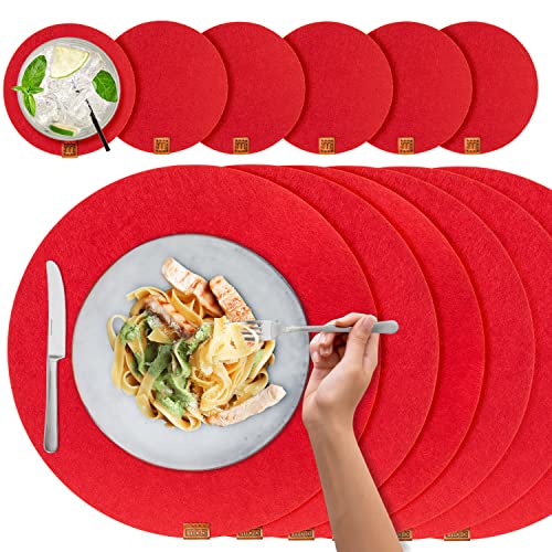 Miqio® Design Tischset 6er Set mit Glasunterstzern | Filzset abwaschbar | Platzsets und Glasuntersetzer | Filzmatte Platzdeckchen | rot von Miqio