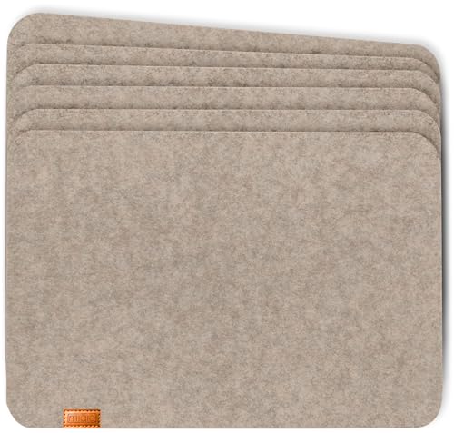 Miqio® - Design Tischset aus Filz | Marken Label aus echtem Leder | 6er Set Platzset (beige) abwaschbar | Filzmatte Tisch Untersetzer Platzdeckchen abwischbar von Miqio