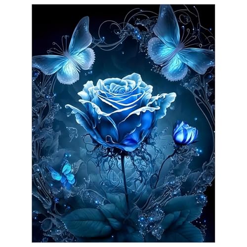 Diamond Painting Blue Rose,Diamond Painting Erwachsene Butterfly Blume,Diamond Art Erwachsene Set Home Wand Dekor for Gift(30x40cm) von Miquans Art