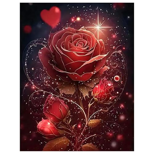 Diamond Painting Blume,Diamond Painting Erwachsene Rose Red,Diamond Art Erwachsene Set Home Wand Dekor for Gift(30x40cm) von Miquans Art