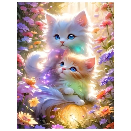 Diamond Painting Katze,Diamond Painting Erwachsene Blume,Colorful Diamond Art Erwachsene Set Home Wand Dekor for Gift(30x40cm) von Miquans Art