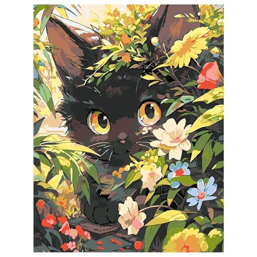 Diamond Painting Katze Cat,Diamond Painting Erwachsene Blume, Tier Diamond Art Erwachsene Set Home Wand Dekor for Gift(30x40cm) von Miquans Art