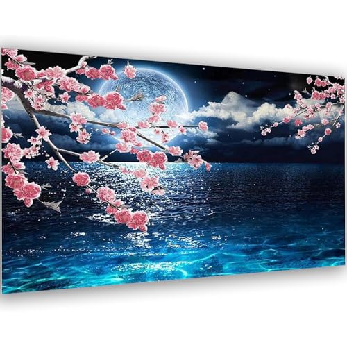 Diamond Painting Mond,Diamond Painting Erwachsene Landschaft Cherry Blossoms,Diamond Art Erwachsene Set Home Wand Dekor for Gift(30x60cm) von Miquans Art