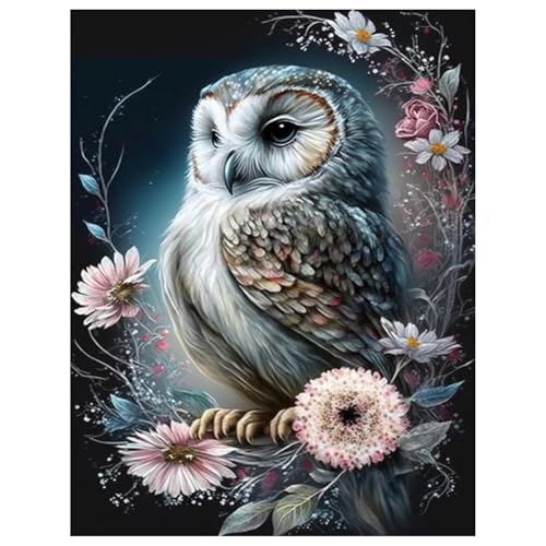 Diamond Painting Owl,Diamond Painting Erwachsene Tier,Blume Diamond Art Erwachsene Set Home Wand Dekor for Gift(30x40cm) von Miquans Art