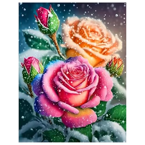 Diamond Painting Rose,Diamond Painting Erwachsene Schnee Flower,Diamond Art Erwachsene Set Home Wand Dekor for Gift(30x40cm) von Miquans Art