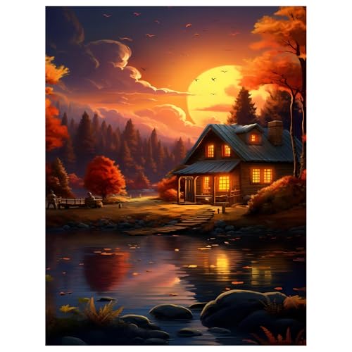 Diamond Painting Sun,Diamond Painting Erwachsene Houses Landschaft,Diamond Art Erwachsene Set Home Wand Dekor for Gift(30x40cm) von Miquans Art