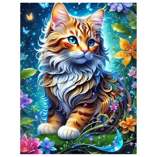 Diamond Painting Tier Katze,Diamond Painting Erwachsene Luminescence Blumen,Diamond Art Erwachsene Set Home Wand Dekor for Gift (30x40cm) von Miquans Art