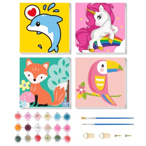 Malen Nach Zahlen 6 Jahre Mädchen Pack of 4 Animals Painting by Numbers from 5 6 7 Years Girls with Frame malen nach zahlen Malen Painting by Numbers Malen Nach Zahlen Kinder（20x20cm）Cartoon-Tiere von Miquans Art