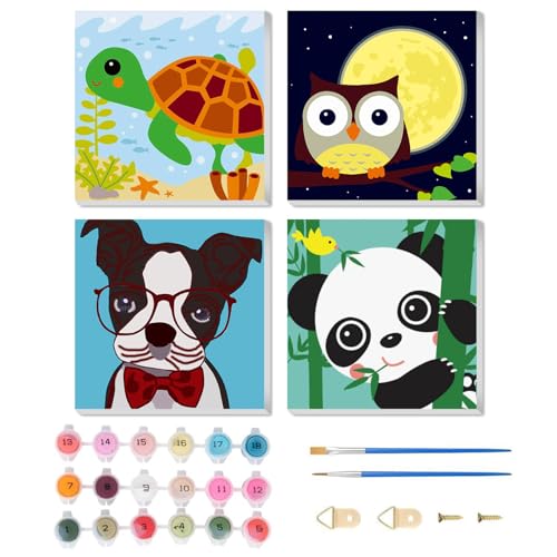 Malen Nach Zahlen Ab 7 jahre mädchen Pack of 4 Animals Painting by Numbers from 5 6 7 Years Girls with Frame Malen Nach Zahlen Tier Malen Painting by Numbers Malen Nach Zahlen Kinder Turtle（20x20cm） von Miquans Art