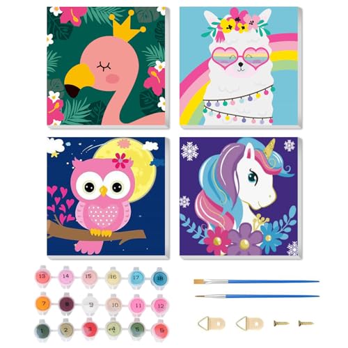 Malen Nach Zahlen Ab 7 jahre mädchen Pack of 4 Animals Painting by Numbers from 5 6 7 Years Girls with Frame malen nach zahlen Tier Malen Painting by Numbers Malen Nach Zahlen Kinder （20x20cm）Animals von Miquans Art