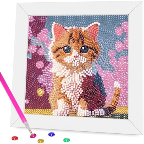 Miquans Art Children's DIY Diamond Painting,Diamond Painting Katze Kinder - Diamant Painting Bilder Kinder ab 8 10 Mädchen,Diamond Painting Kids with Frame 18x18cm von Miquans Art