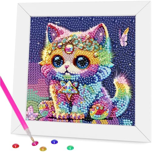 Miquans Art Children's DIY Diamond Painting,Diamond Painting Kinder - Diamant Painting Bilder Katze Kinder ab 8 10 Mädchen,Diamond Painting Kids with Frame 18x18cm von Miquans Art