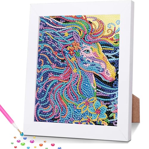 Miquans Art Children's DIY Diamond Painting,Diamond Painting Pferd Kinder - Diamant Painting Bilder Kinder ab 8 10 Mädchen,Diamond Painting Kids with Frame 18x20cm von Miquans Art