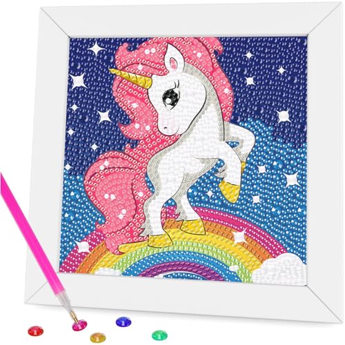 Miquans Art Children's DIY Diamond Painting,Pferd Diamond Painting Kinder - Diamant Painting Bilder Kinder ab 8 10 Mädchen,Diamond Painting Kids with Frame 18x18cm von Miquans Art