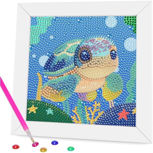 Miquans Art Children's DIY Diamond Painting,Schildkröte Diamond Painting Kinder - Diamant Painting Bilder Kinder ab 8 10 Mädchen,Diamond Painting Kids with Frame 18x18cm von Miquans Art