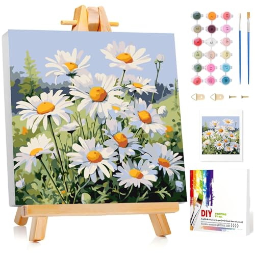 Miquans Art Malen Nach Zahlen - Paint by Numbers,Malen Nach Zahlen Erwachsene Blumen,with Frame and Easel,Blume Malen Nach Zahlen Set für Home Haus Deko (20x20cm) Daisy von Miquans Art