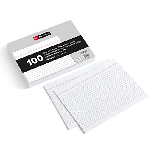 Miquelrius – Karteikarten, 100 Notizkarten, horizontal liniert, Lernkarten, Größe 160 x 215 mm, 200 g/m² Offset-Kartenpapier von Miquelrius