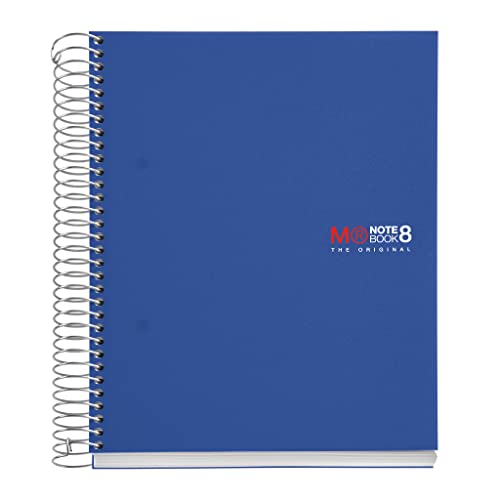 Miquelrius - Notebook A5 The Original Notebook, 8 coloured stripes, Opaque polypropylene cover, A5 size (148 x 210 mm), 2 Hole punched, 200 sheets of 70 g/m², Grid 5 mm, Blue von Miquelrius