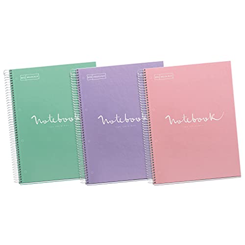 Miquelrius 3er-Pack Notizbücher A5 (80 Blatt) mit 5 mm Spitzen, Punkte, 90 g, mikroperforiert, Rand - 2 Löcher und Farbstreifen, extra starker Karton in Pastellfarben, Set von Miquelrius