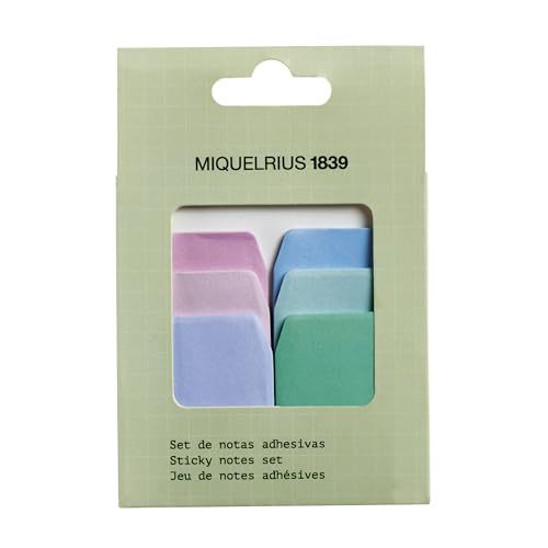 Miquelrius - Haftnotizen Set 34 x 45/57/68 mm, 6 Haftnotizen 80 g/m² Back2Basic Collection 6 verschiedene Farben von Miquelrius