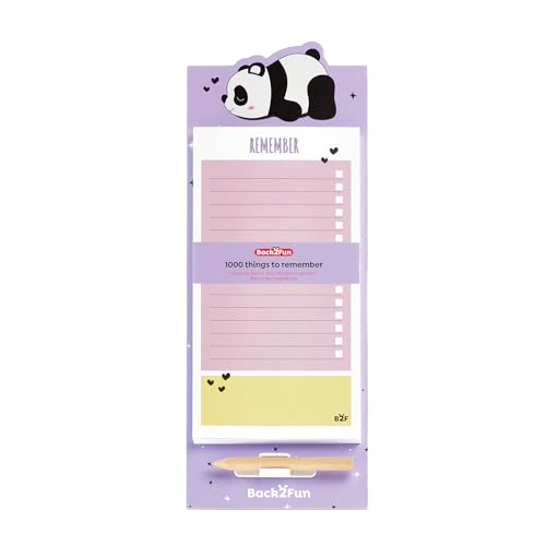 Miquelrius - Magnetischer Notizblock Back2Fun, Größe 110 x 280 mm, Papier 90 g/m², magnetischer Kühlschrankhalter, inkl. Bleistift, 60 Blatt, Panda von Miquelrius