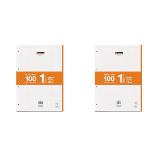 Miquelrius Nachfüllpapier, A4, 100 Blatt, kariert 5 mm, 4 Löcher, Orange (Packung mit 2) von Miquelrius