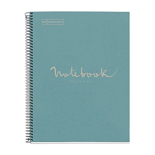 Miquelrius - Notebook 100 Prozent recycelt, 1 Farbstreifen, A4, 80 Blatt mit horizontalem Linien, 7 mm, Papier 80g, 4 Bohrungen, Kartoneinband, Blau von Miquelrius