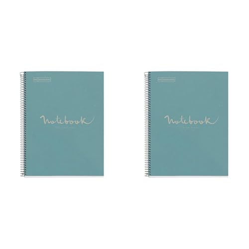 Miquelrius - Notebook Emotions Notizbuch A4, 100% recycelt, 1 Farbstreifen, 80 kariert, 5 mm, 80 g Papier 80 g Mikroperforiert mit 4 Bohrungen für 4 Ringe, Kartonabdeckung, Color (Packung mit 2) von Miquelrius