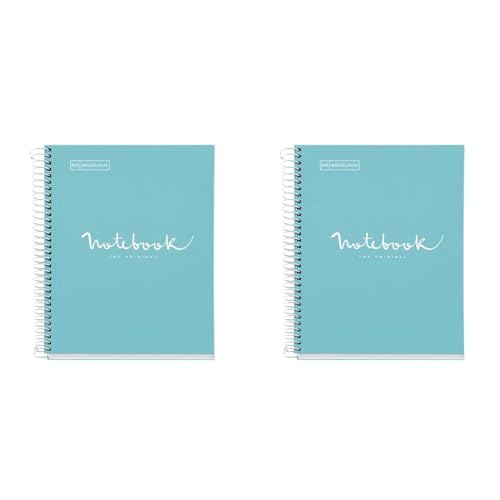 Miquelrius - Notizbuch A5 Notebook Emotions, 120 Blatt 90 g/m², Raster 5 x 5 mm, 5 Farbige Streifen, Mikroperforierte Spirale, Extra fester Einband, 2 Löcher, Farbe Himmelblau (Packung mit 2) von Miquelrius