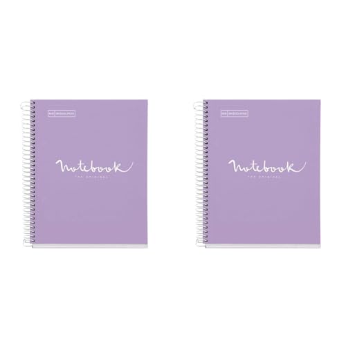 Miquelrius - Notizbuch A5 Notebook Emotions, 120 Blatt 90 g/m², Raster 5 x 5 mm, 5 Farbige Streifen, Mikroperforierte Spirale, Extra fester Einband, 2 Löcher, Farbe Lavendel (Packung mit 2) von Miquelrius