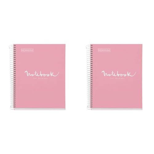 Miquelrius - Notizbuch A5 Notebook Emotions, 120 Blatt 90 g/m², Raster 5 x 5 mm, 5 Farbige Streifen, Mikroperforierte Spirale, Extra fester Einband, 2 Löcher, Farbe Rosa (Packung mit 2) von Miquelrius