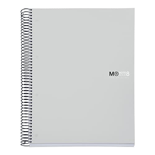 Miquelrius - Notizbücher A4 The Original Notebook, 8 farbige Streifen, Undurchsichtiger Polypropylen-Einband, Format A4 (210 x 297 mm), 4-Loch-Lochung, 200 Blatt mit 70 g/m², Raster 5 mm, Grau von Miquelrius