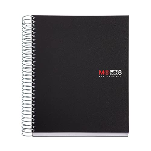 Miquelrius - Notizbücher A5 The Original Notebook, 8 farbige Streifen, Undurchsichtiger Polypropylen-Einband, Format A5 (148 x 210 mm), 2-Loch-Lochung, 200 Blatt mit 70 g/m², Raster 5 mm, Schwarz von Miquelrius