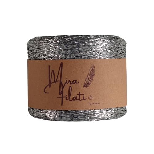 Mira Filati Metallisches Garn zum Häkeln und Stricken, 250 g, Flachgarn zum Nähen und Quilten, 100 % Polyestergarn für Bastelprojekte (MB200-Silber) von Mira Filati