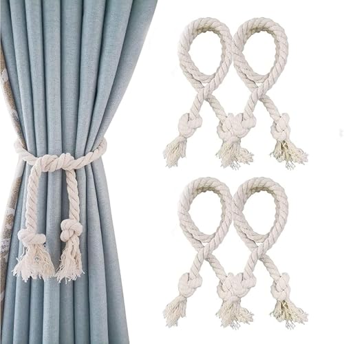 Miraculife Vorhang Raffhalter, 4 Stück Boho Raffhalter für Vorhänge, Seil Curtain Rope Buckle, Gardinenhalter Vorhanghalter Vorhangbänder, Gardinen Raffhalter für Schlafzimmer Office Wohnzimmer von Miraculife