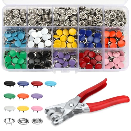 MirraSwit 200 Pairs Druckknopf Set mit Zange, 9.5mm Druckknopfzange,10 Farben Druckknöpfe Ohne Nähen, Jersey Druckknöpfe für DIY Basteln Bekleidung, Kleidung Taschen, Handgemaakt, Kleding Repareren von MirraSwit